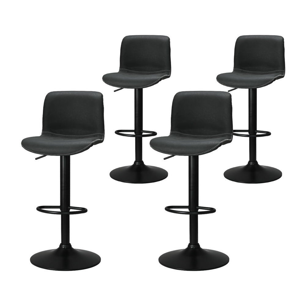 Set of 4 Karachi Bar Stools Kitchen Swivel Gas Lift Chairs - Black