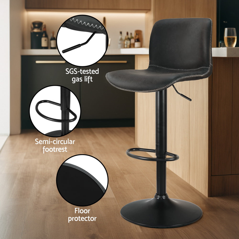 Set of 4 Karachi Bar Stools Kitchen Swivel Gas Lift Chairs - Black