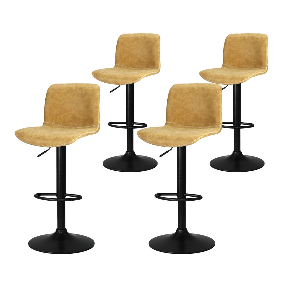 Set of 4 Karachi Bar Stools Kitchen Swivel Gas Lift Chairs - Brown