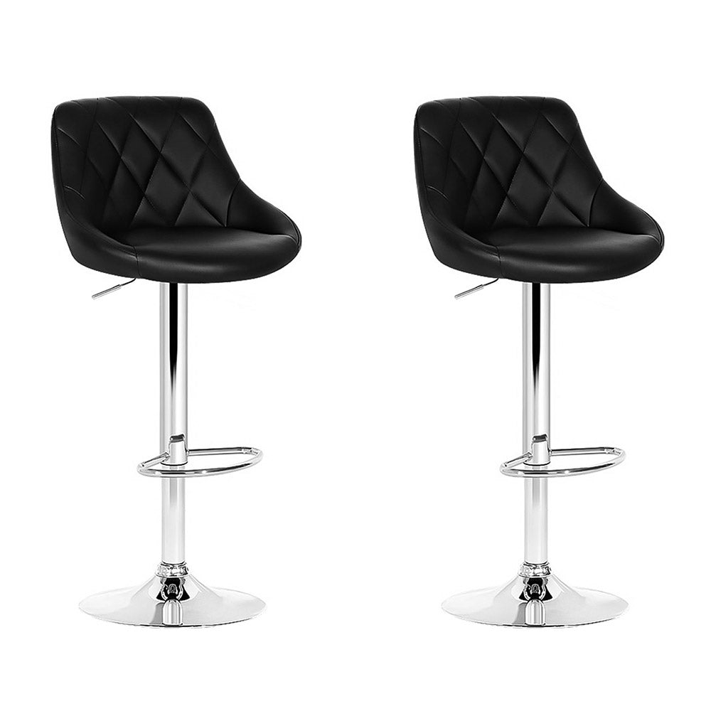 Set of 2 Corfu Bar Stools PU Leather Diamond Style - Black