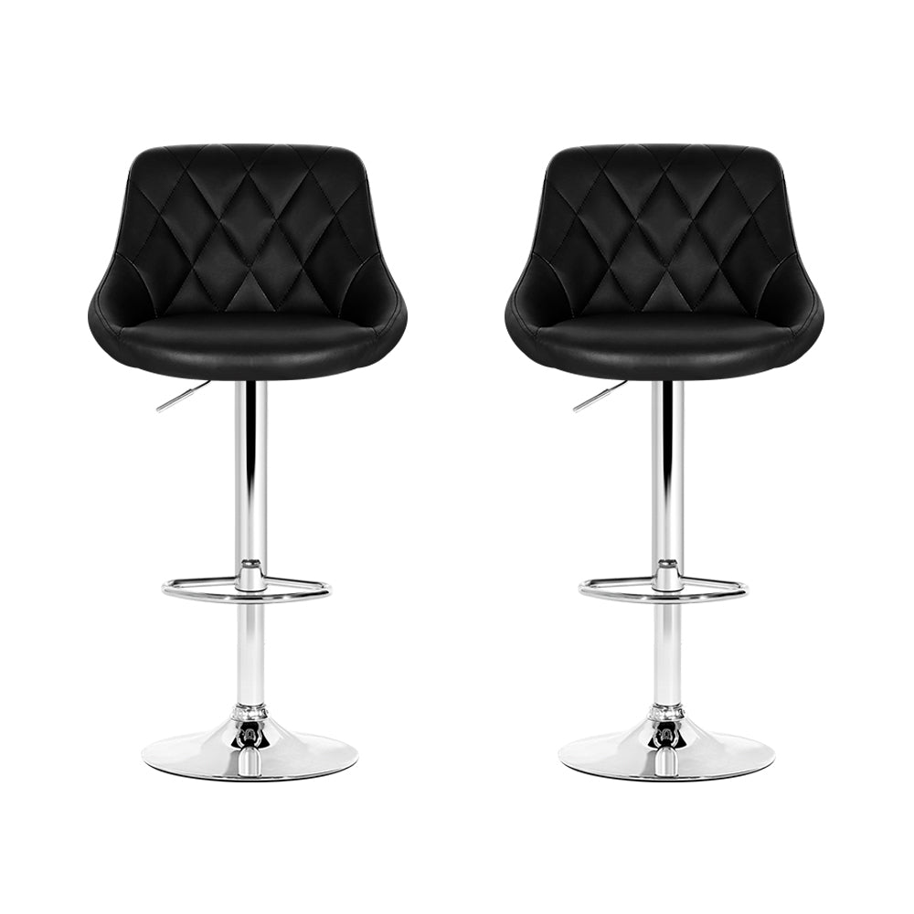 Set of 2 Corfu Bar Stools PU Leather Diamond Style - Black