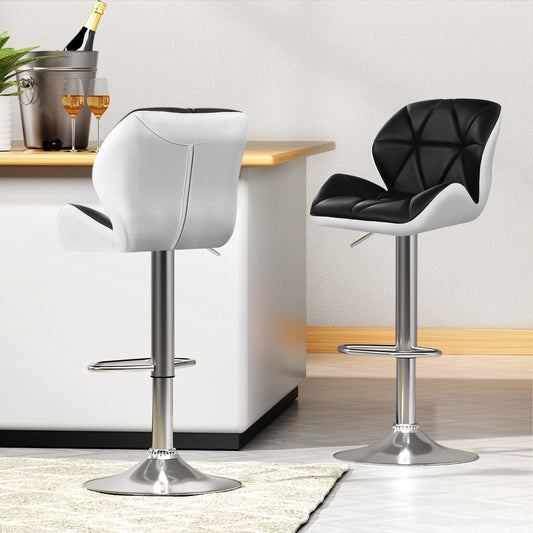 Set of 4 Exeter Bar Stools Gas Lift Padded Leather - Black & White