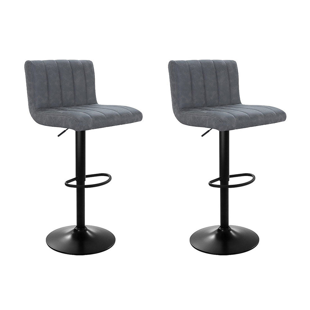 Set of 2 Palencia Bar Stools PU Leather Line Style - Grey