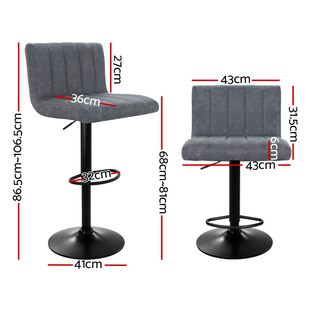 Set of 2 Palencia Bar Stools PU Leather Line Style - Grey