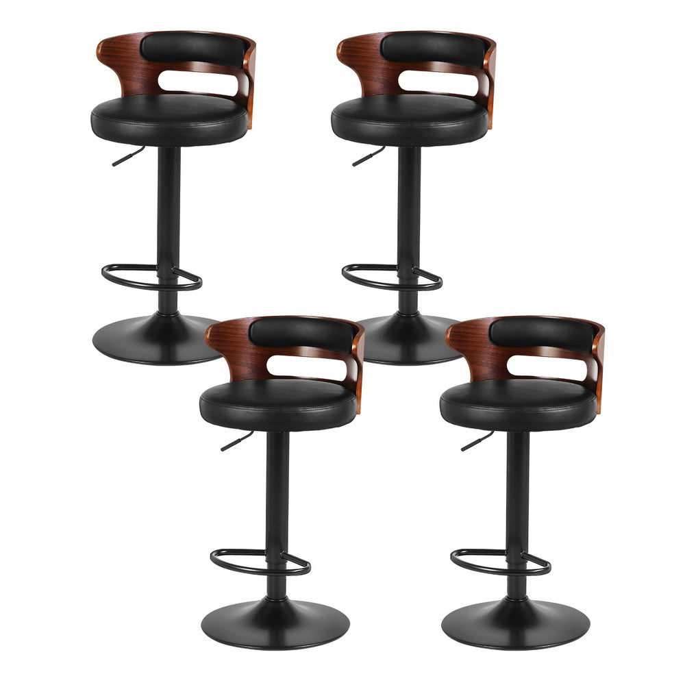 Set of 4 Caen Bar Stools Gas Lift Faux Leather - Brown and Black