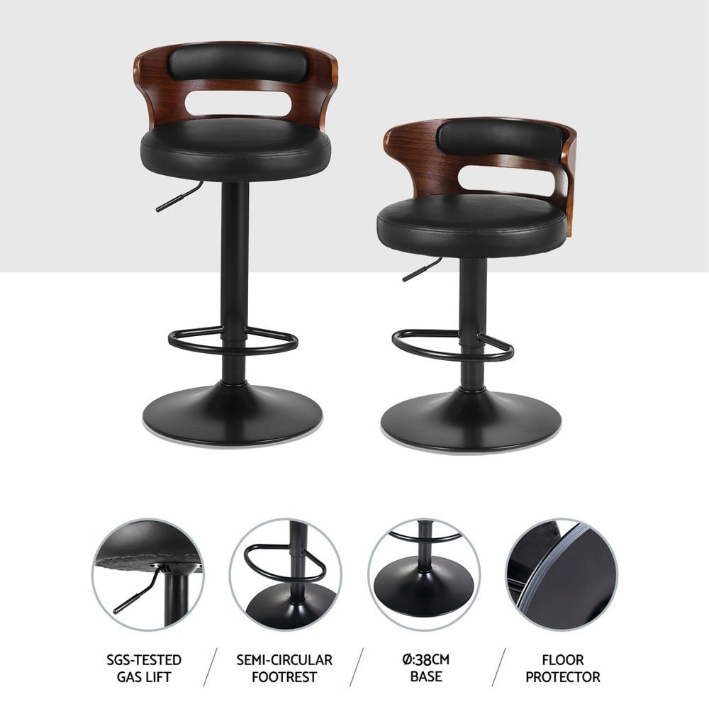 Set of 4 Caen Bar Stools Gas Lift Faux Leather - Brown and Black