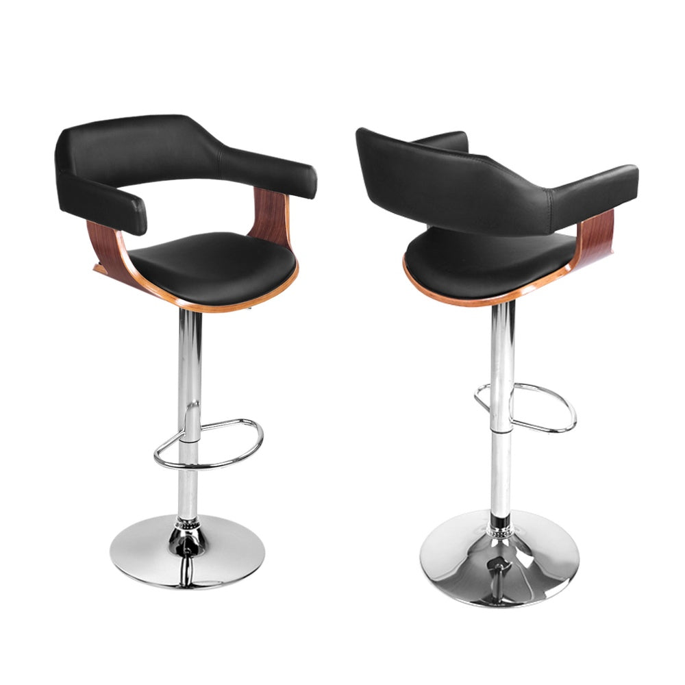 Set of 4 Chalcis Bar Stools Gas Lift Leather with Armrest - Black