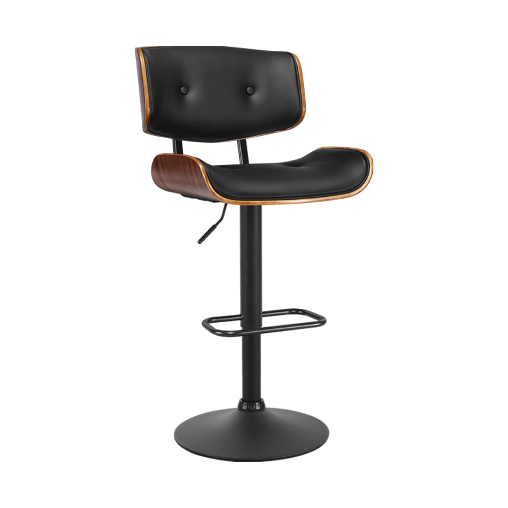 85cm Ancona Bar Stool Gas Lift Wooden PU Leather - Black