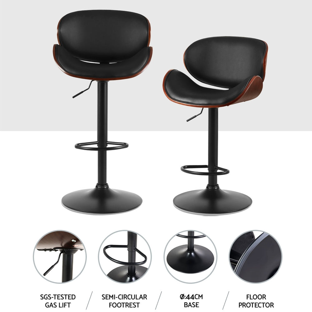 Set of 4 Rouen Bar Stools Gas Lift Leather Padded - Black