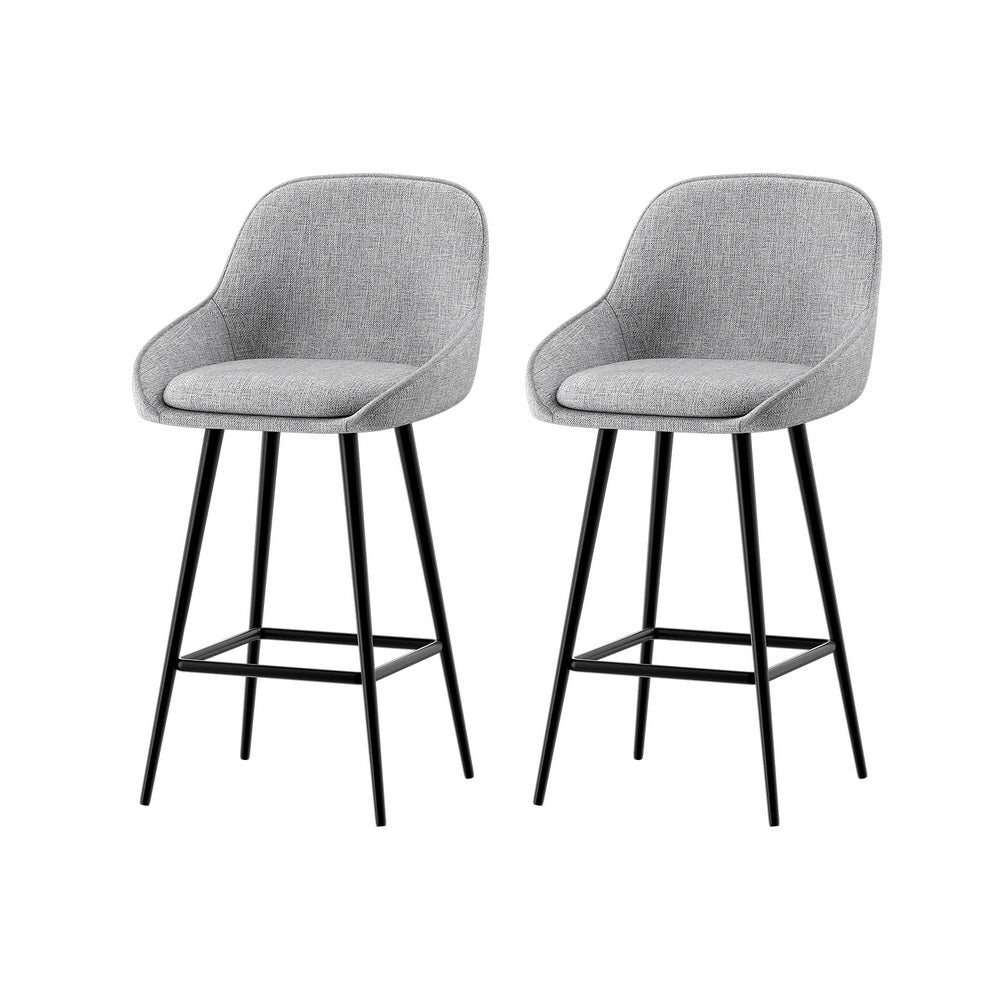 Set of 2 Lima Bar Stools Upholstered Stool Counter Seat - Grey