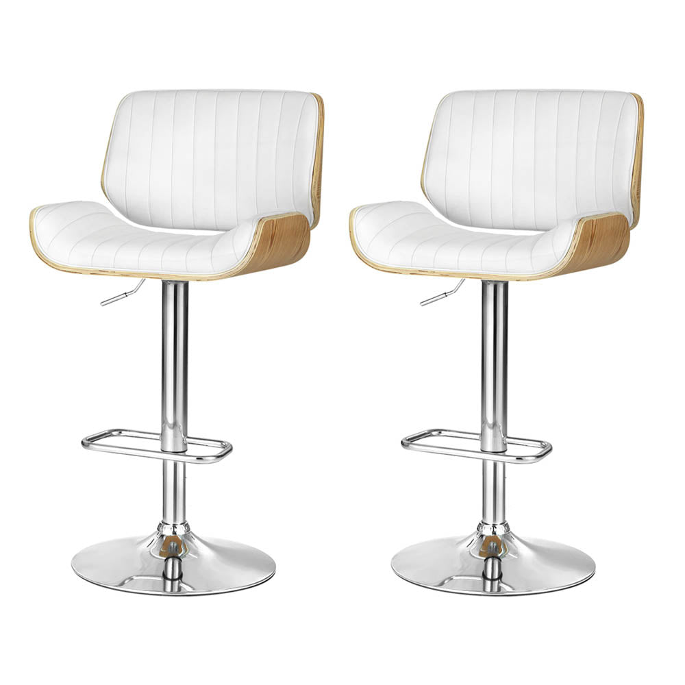 Set of 2 Preston Bar Stools Adjustable Leather Chairs - White