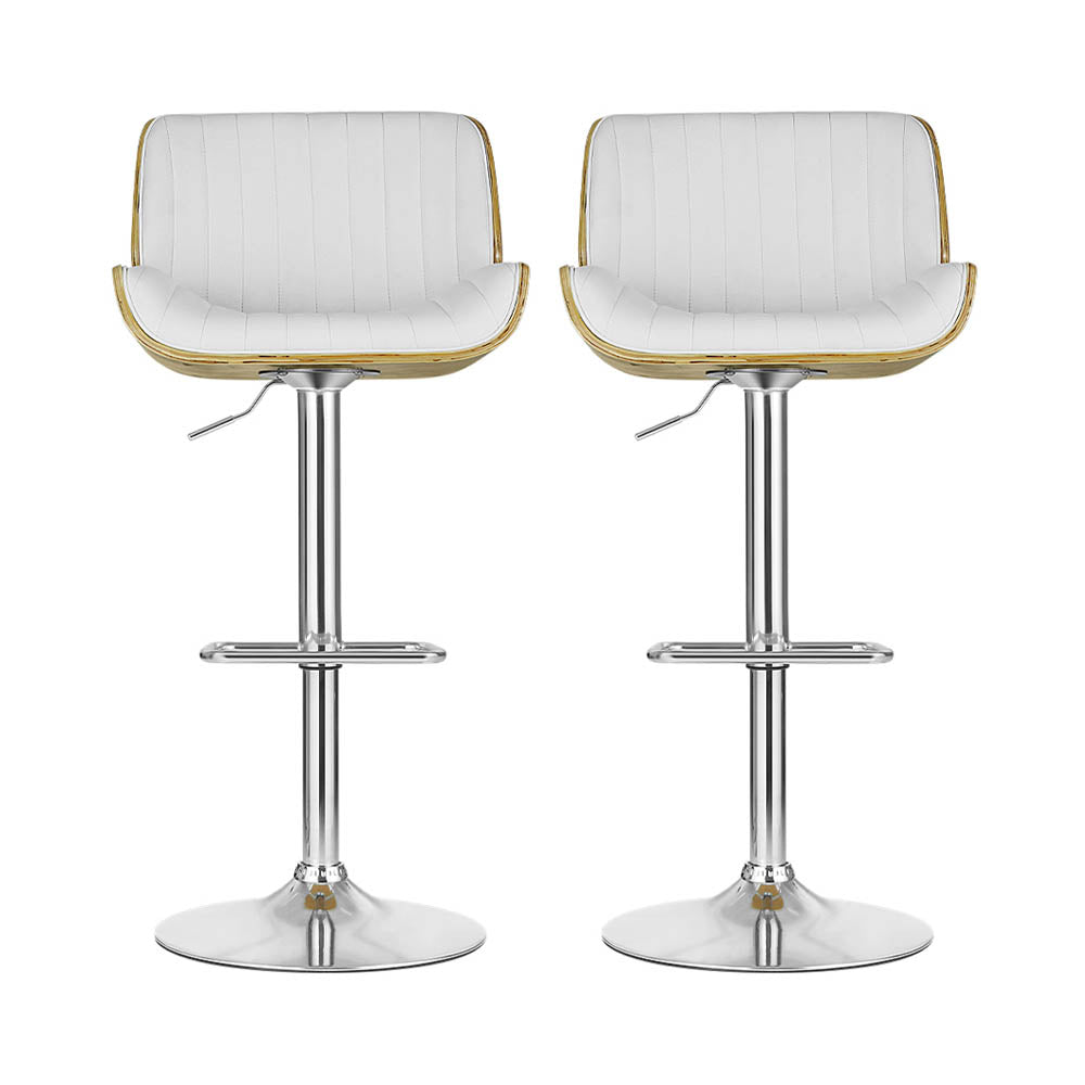 Set of 2 Preston Bar Stools Adjustable Leather Chairs - White