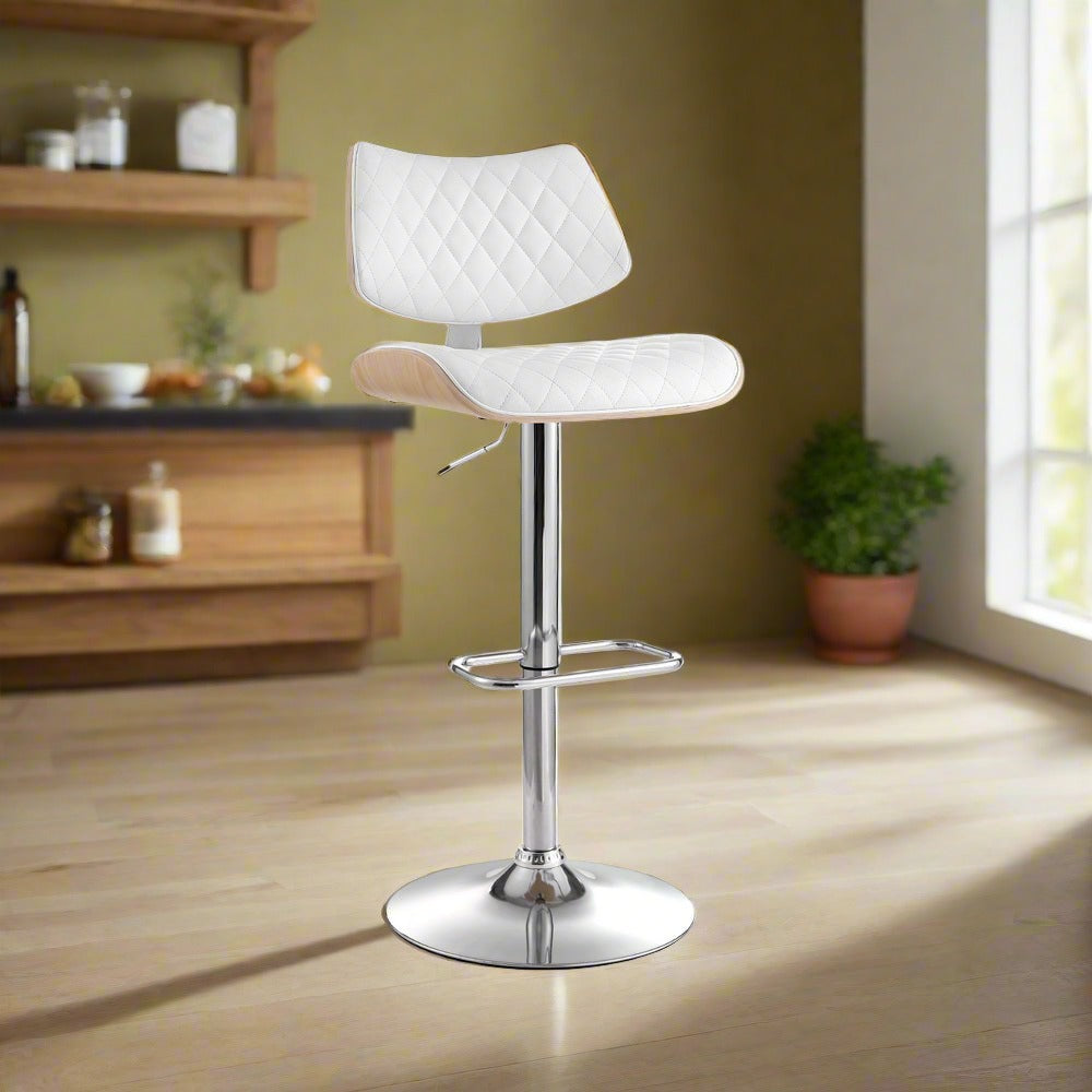 Moscow Bar Stools Kitchen Dining Chairs Gas Lift Stool Wooden Leather - White