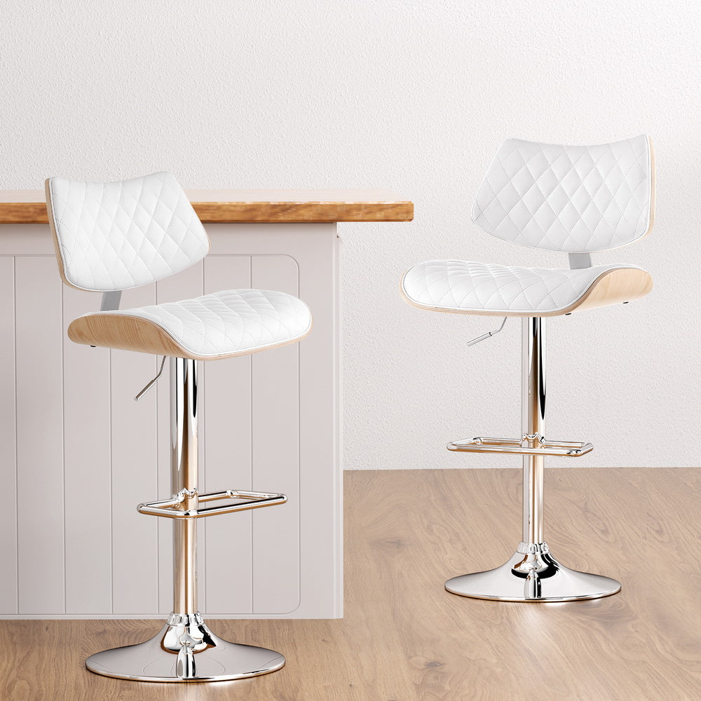 Moscow Bar Stools Kitchen Dining Chairs Gas Lift Stool Wooden Leather - White