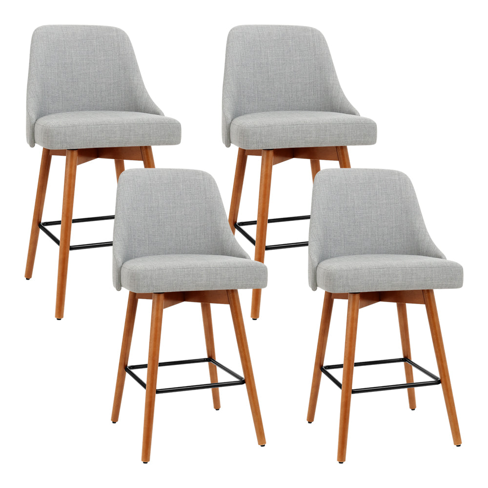 Set of 4 Vicenza Wooden Fabric Bar Stools Square Footrest - Grey