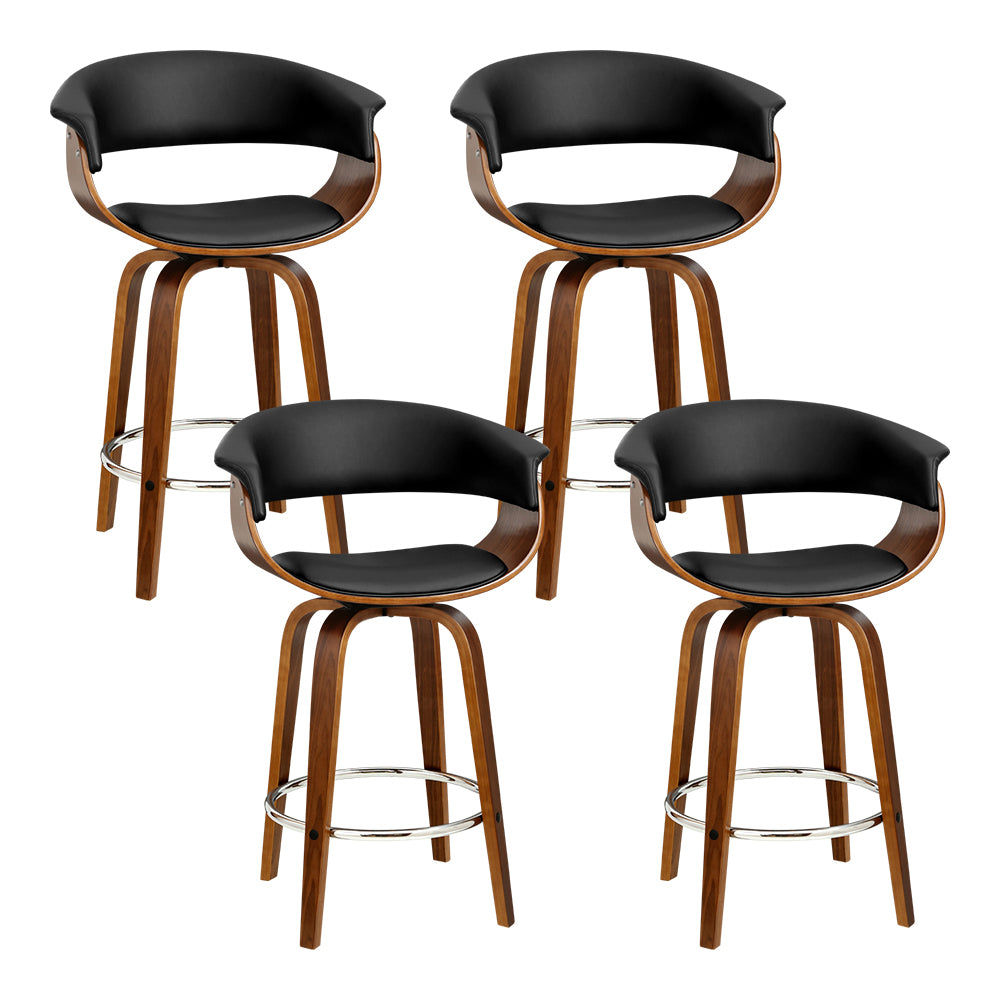 Set of 4 Edessa Swivel PU Leather Bar Stool - Wood & Black