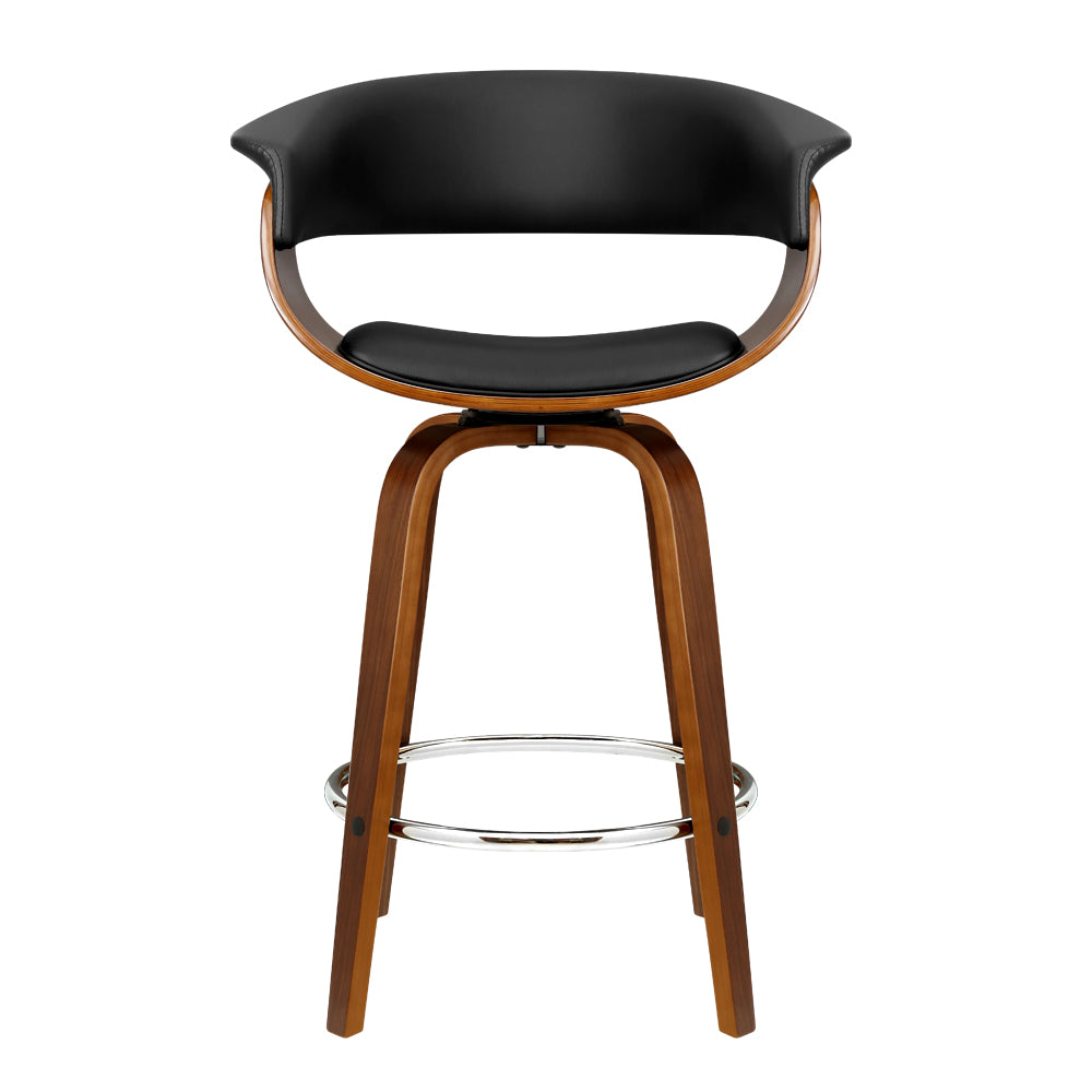 Set of 4 Edessa Swivel PU Leather Bar Stool - Wood & Black