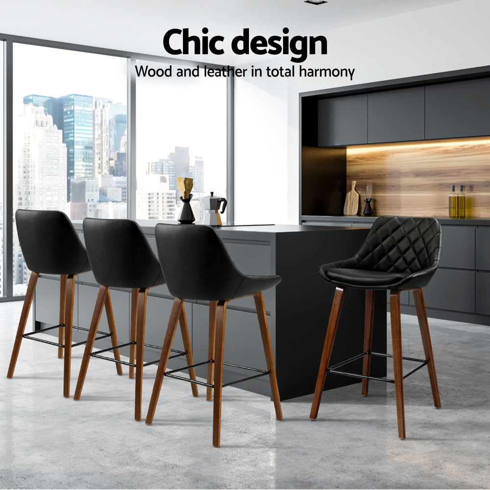 Set of 4 Aveiro Bar Stools PU Seat - Black