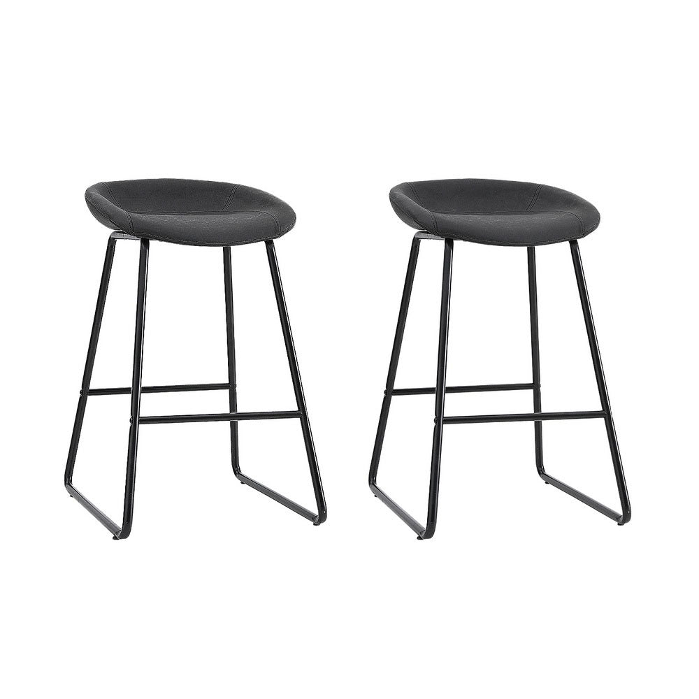 Set of 2 Caracas Bar Stools Kitchen Dining Chairs Counter Stool PU Leather Metal - Black