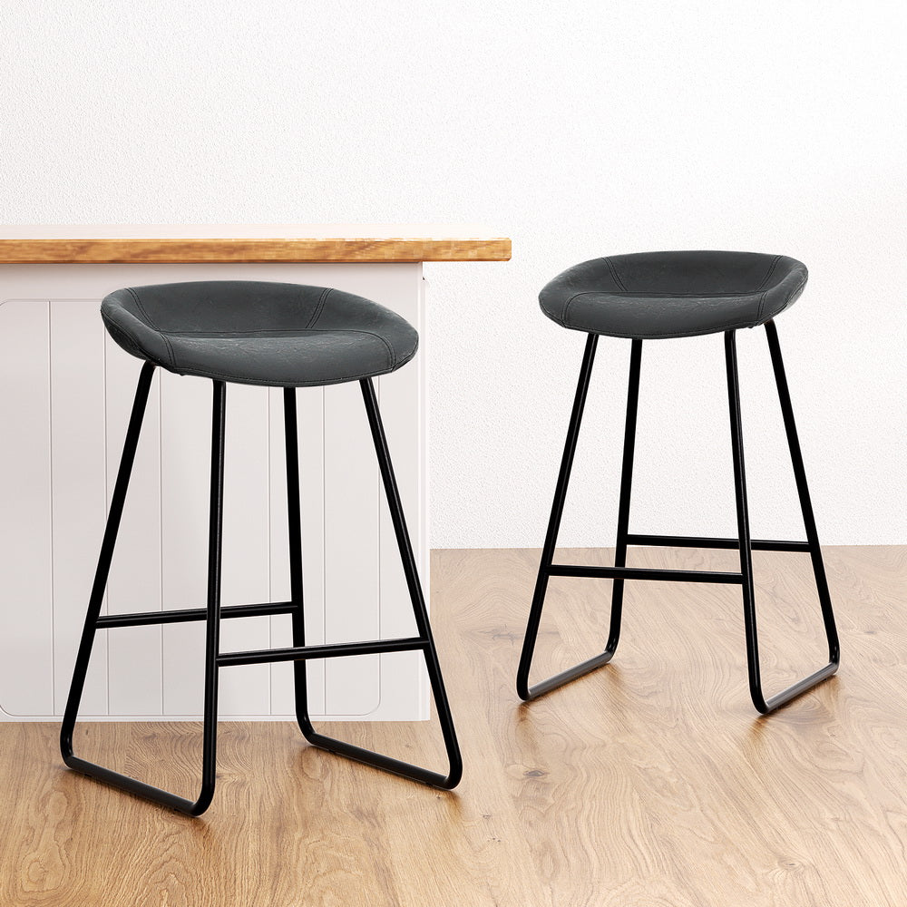 Set of 2 Caracas Bar Stools Kitchen Dining Chairs Counter Stool PU Leather Metal - Black