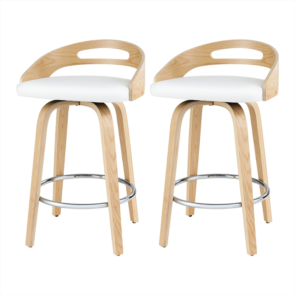 Set of 2 Athens Bar Stools Swivel Dining Chairs Low Back Counter Seat PU Cushion - White