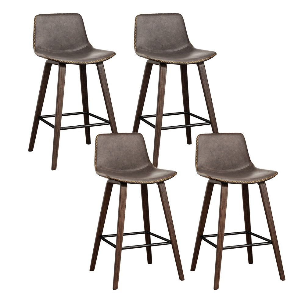 Set of 4 Lugano Bar Stools Vintage Leather Wooden - Walnut