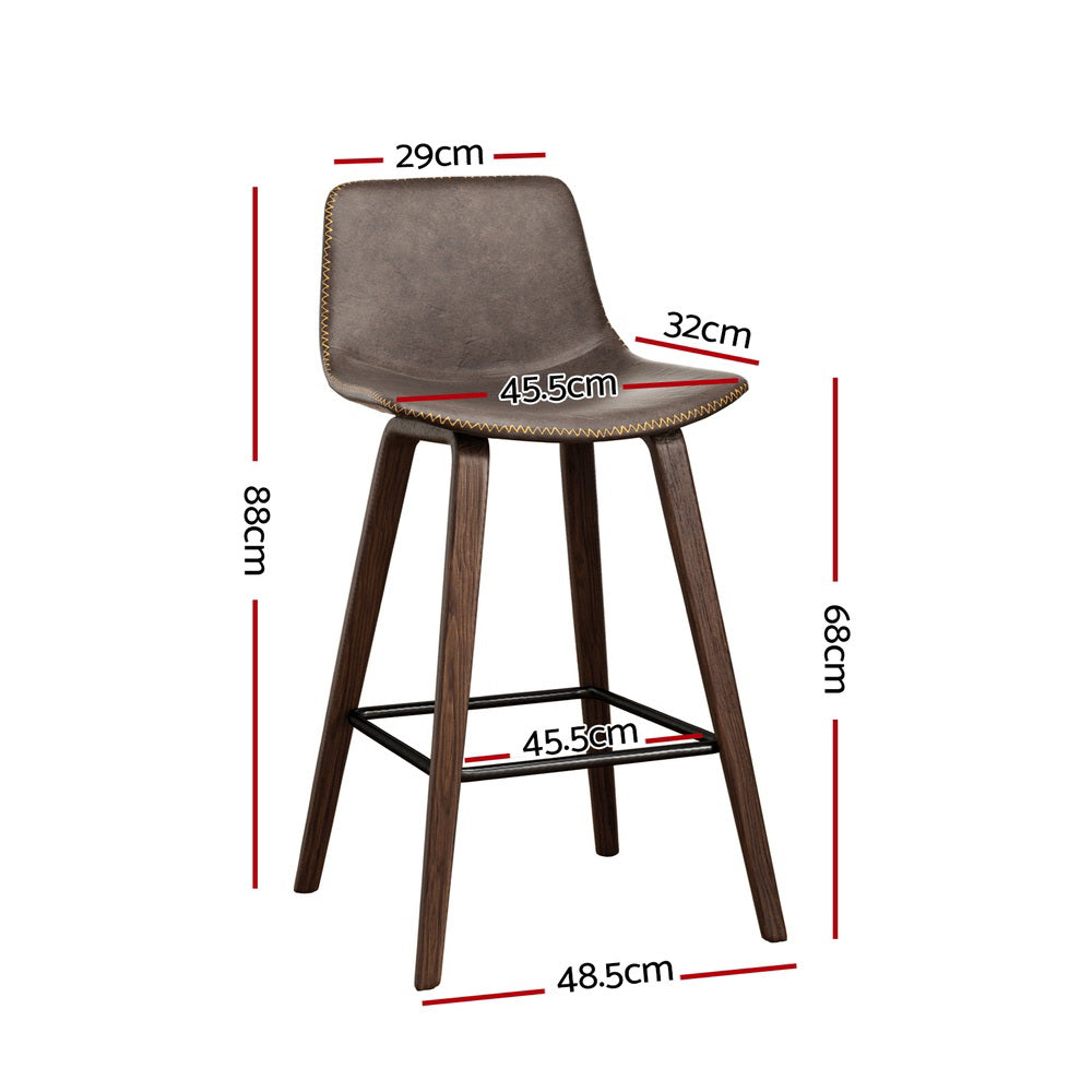 Set of 4 Lugano Bar Stools Vintage Leather Wooden - Walnut