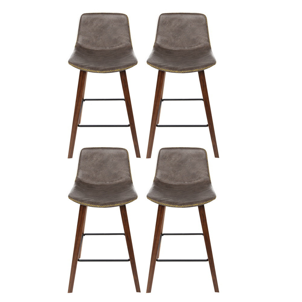 Set of 4 Lugano Bar Stools Vintage Leather Wooden - Walnut