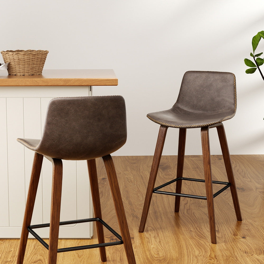 Set of 4 Lugano Bar Stools Vintage Leather Wooden - Walnut