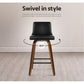 Set of 2 Florina Wooden PU Leather Bar Stool Wood Legs - Black & Brown