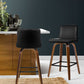 Set of 2 Florina Wooden PU Leather Bar Stool Wood Legs - Black & Brown