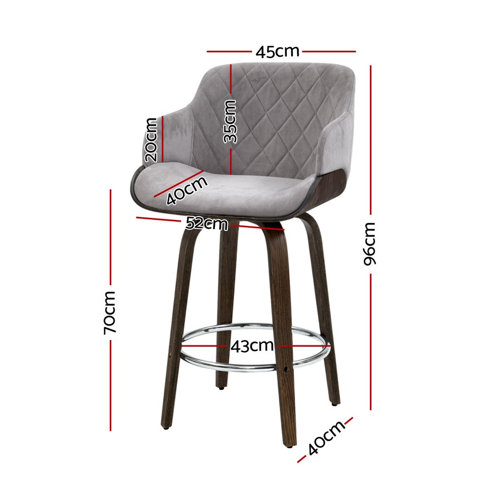 Set of 4 Lleida Bar Stools Swivel Velvet Padded Wooden - Grey