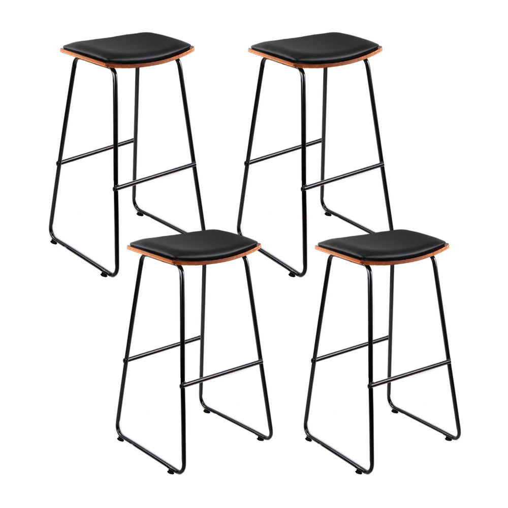 Set of 4 Tiel Bar Stools Leather Padded Metal - Black