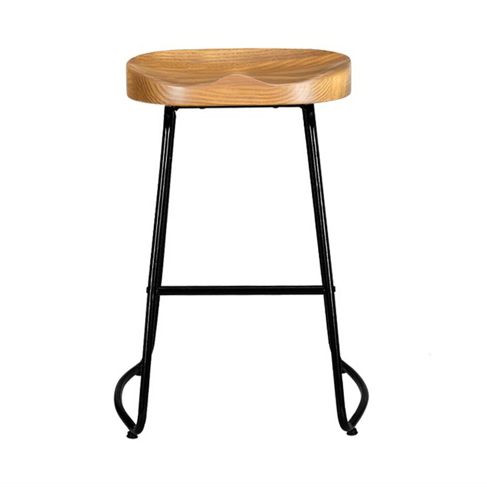 Set of 2 Reggio 65cm Elm Wood Backless Bar Stools - Black & Natural