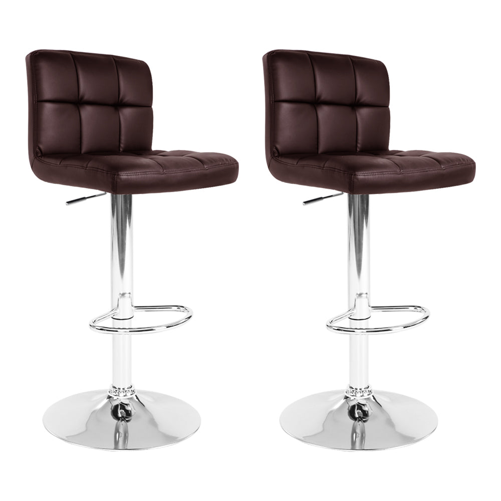 Set of 2 Chania Gas Lift Bar Stools PU LeatherChocolate - Chocolate Brown