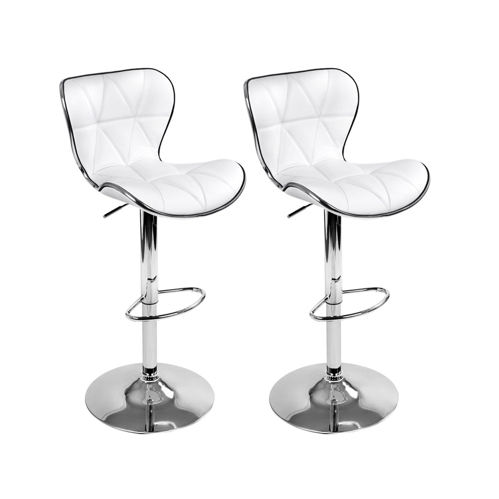 Set of 2 Liosia PU Leather Patterned Bar Stools - White & Chrome