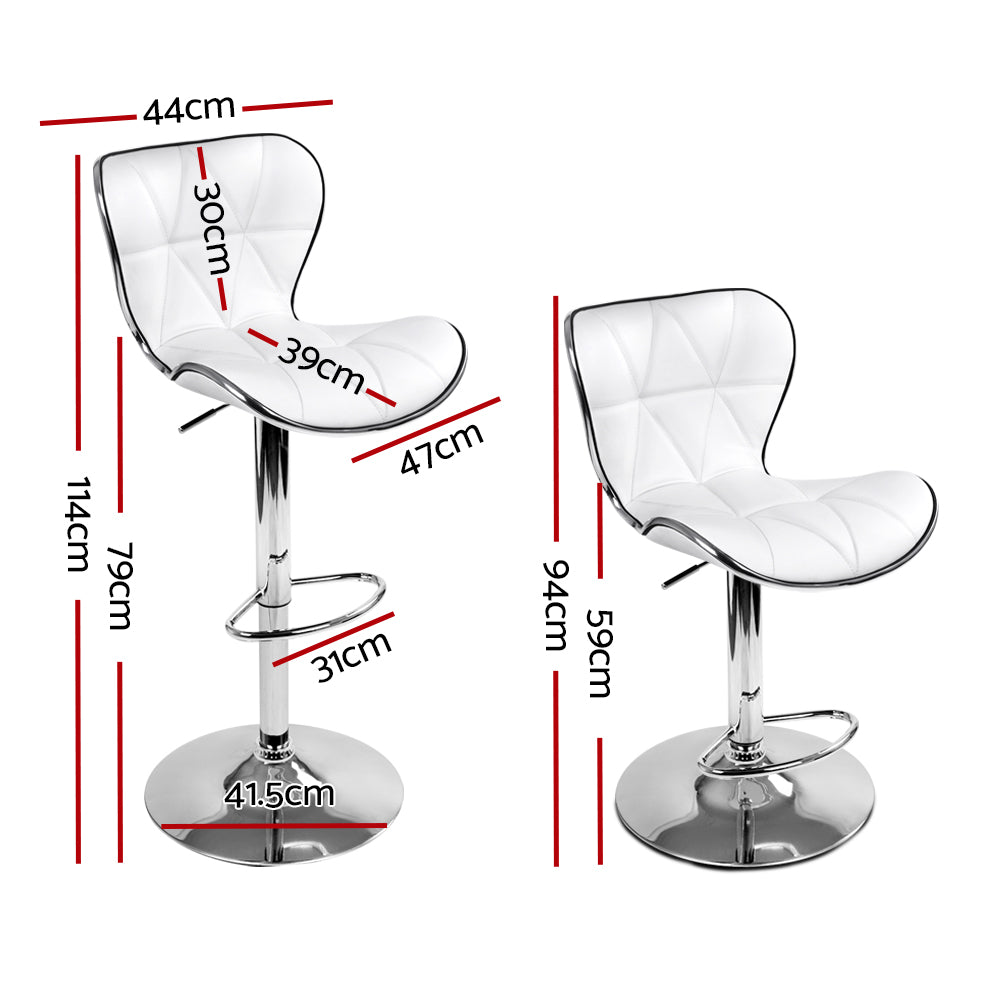 Set of 2 Liosia PU Leather Patterned Bar Stools - White & Chrome