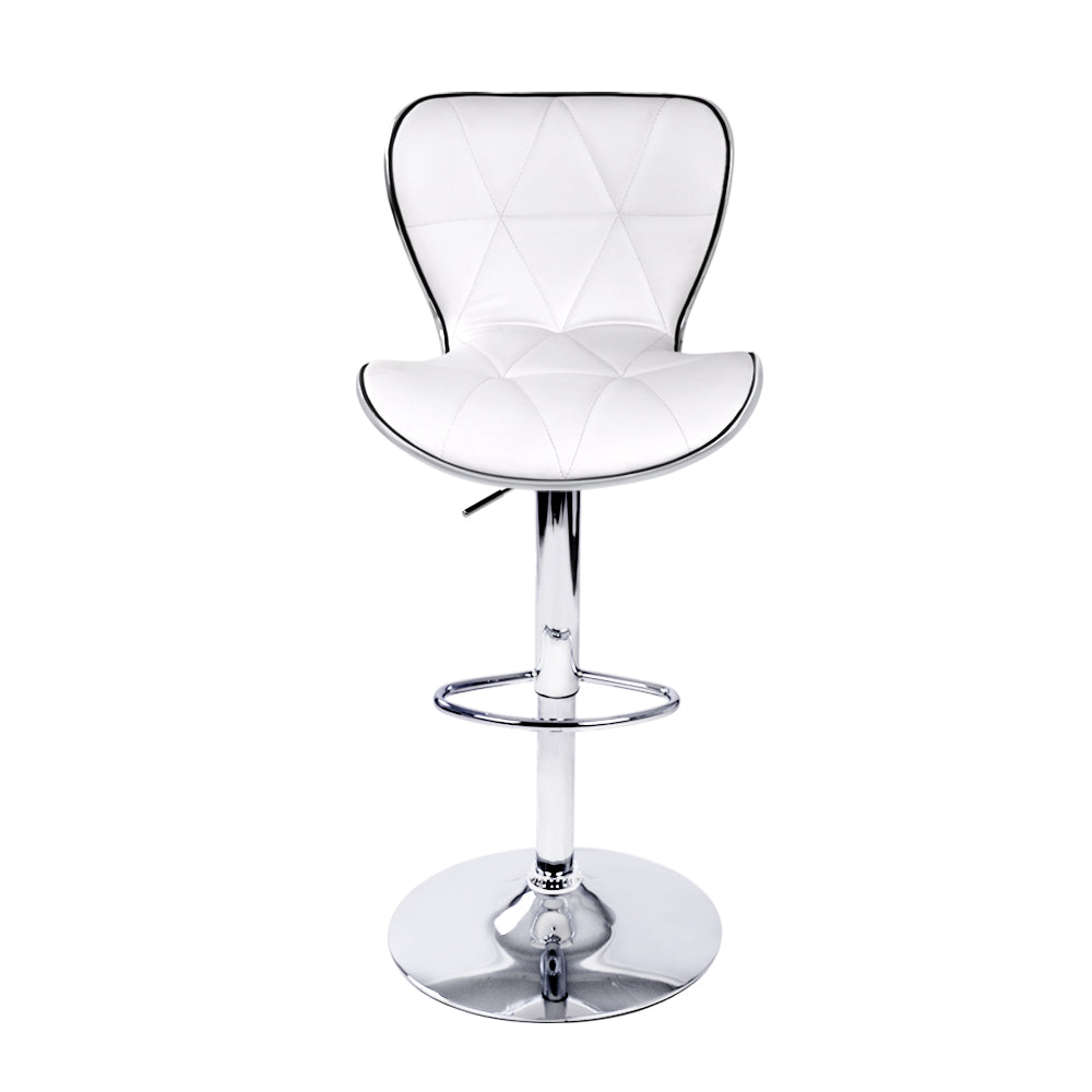 Set of 2 Liosia PU Leather Patterned Bar Stools - White & Chrome