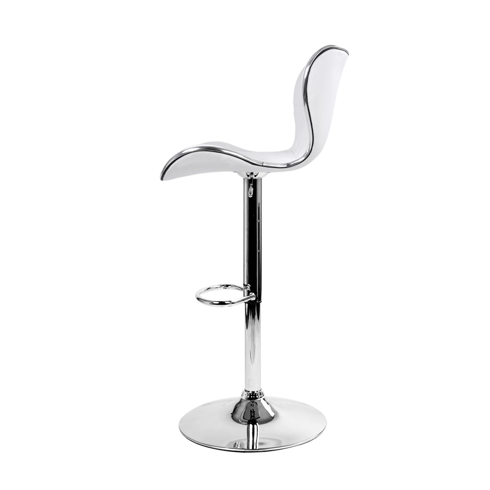 Set of 2 Liosia PU Leather Patterned Bar Stools - White & Chrome