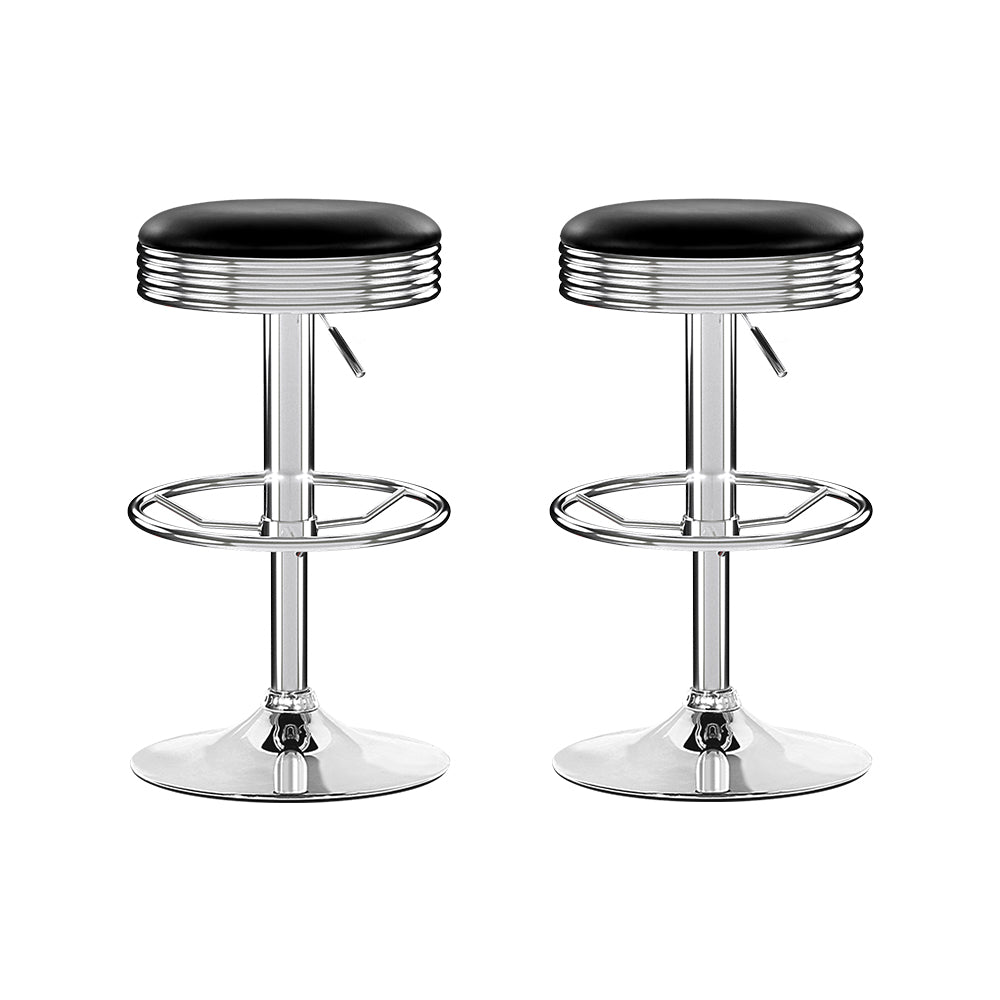 Set of 2 Kozani Backless PU Leather Bar Stools - Black & Chrome