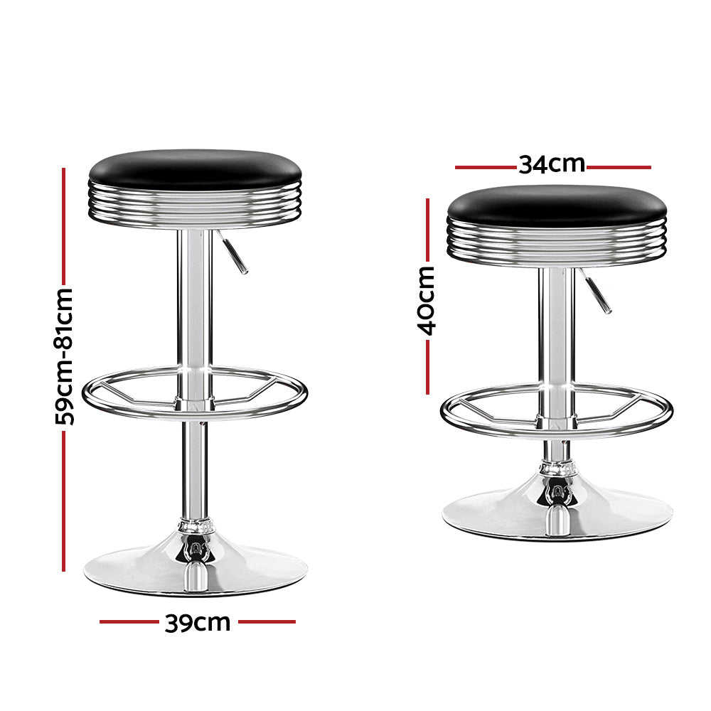 Set of 2 Kozani Backless PU Leather Bar Stools - Black & Chrome