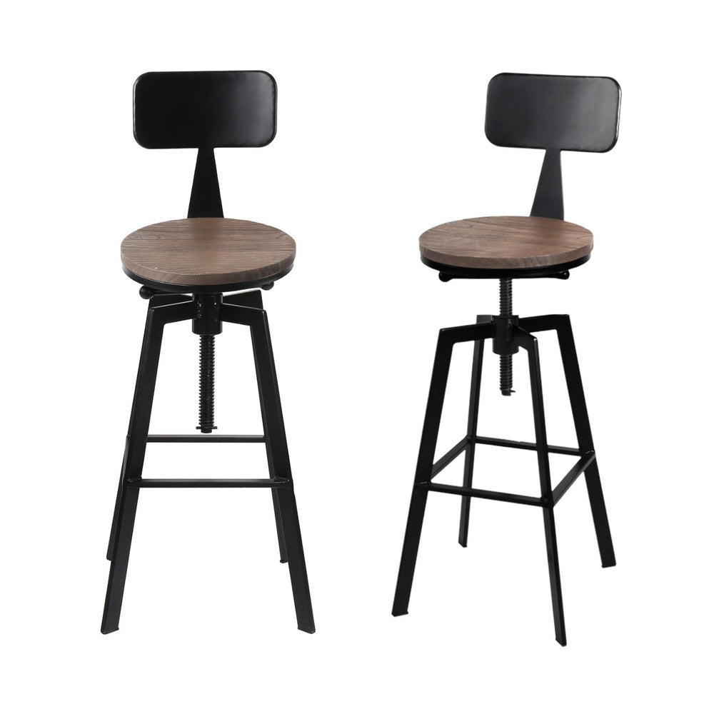 Set of 4 Perugia Bar Stools Kitchen Dining Chairs Adjustable Wood Stool with Backrest - Black