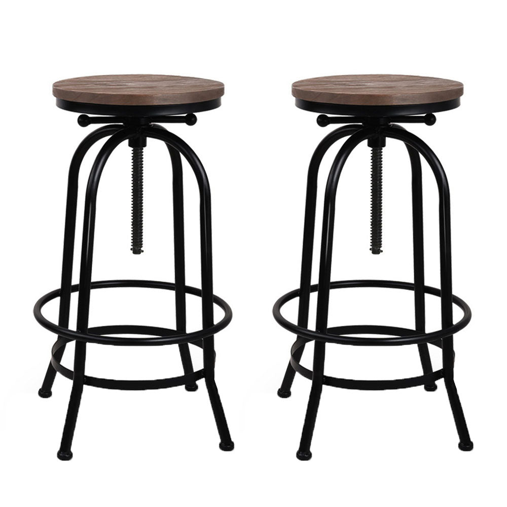 Set of 2 Lamia Bar Stool Industrial Round Seat Wood Metal - Black & Brown