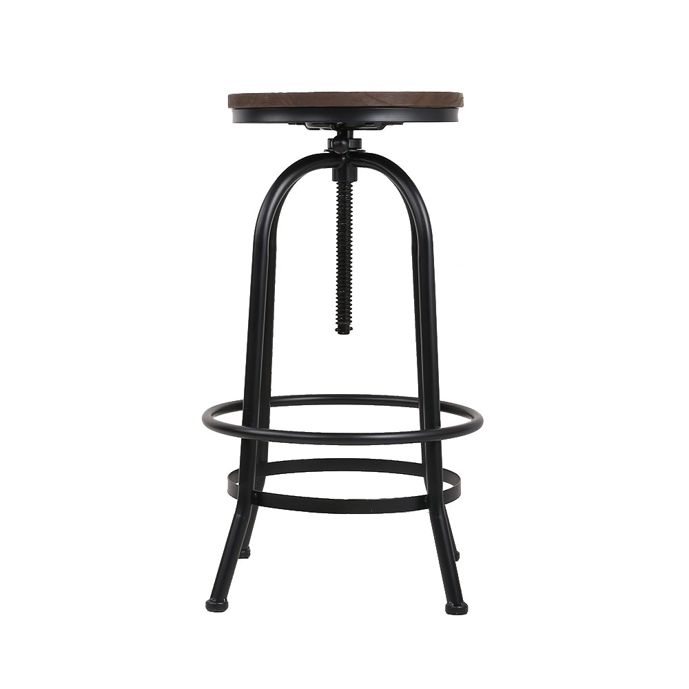 Set of 2 Lamia Bar Stool Industrial Round Seat Wood Metal - Black & Brown