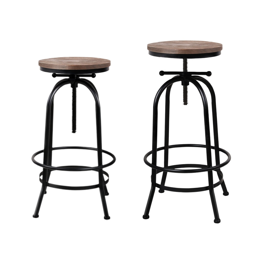 Set of 4 Lamia Bar Stools Kitchen Dining Chairs Adjustable Wooden Vintage Stool - Black