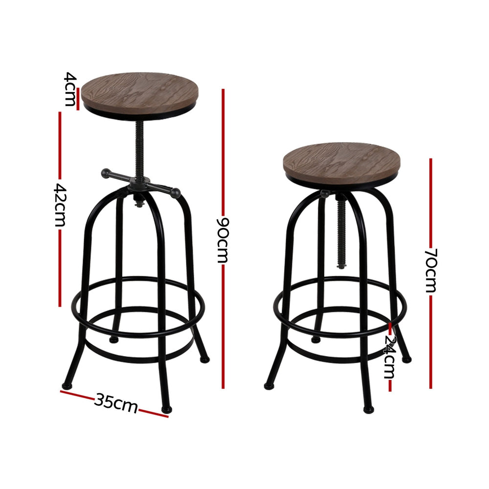 Set of 4 Lamia Bar Stools Kitchen Dining Chairs Adjustable Wooden Vintage Stool - Black