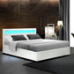 Boston LED Bed Frame PU Leather Gas Lift Storage - White Double