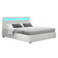 Boston LED Bed Frame PU Leather Gas Lift Storage - White Double