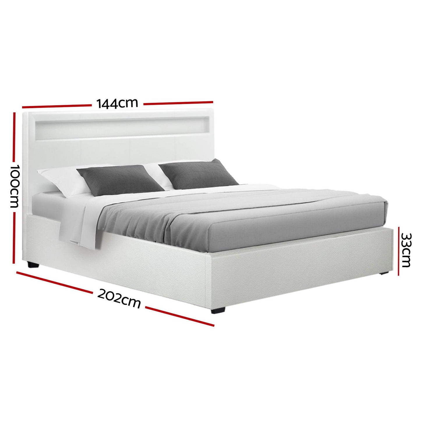 Boston LED Bed Frame PU Leather Gas Lift Storage - White Double