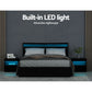 Boston LED Bed Frame Leather Gas Lift Storage - Black Queen